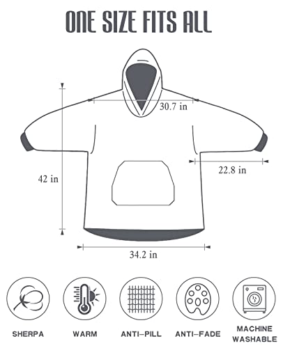 VeMee Wearable Blanket Sweatshirt Super Warm and Cozy Blanket Hoodie for Women with Pocket (Grey, OneSize)