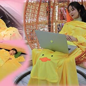 Lee My Plush Wearable Blanket with Sleeves Pocket and Hat, Extra Long Warm Soft and Cozy Functional Cartoon Travel Blanket, Warm and Comfortable Travel Pillow and Blanket Set, duck-35x35cm/14x14in