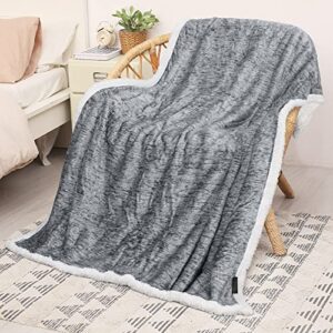catalonia grey sherpa throw blanket, super soft fluffy fuzzy comfy velvet plush fleece tv blankets and throws for sofa couch bed for adults child, 50"x60", melange