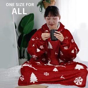 Fleedy Christmas Wearable Blanket Hoodie for Women Men, Soft Warm Cozy Oversized Sherpa Hooded Blanket for Adults with Pockets