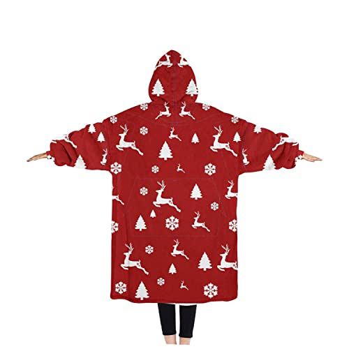 Fleedy Christmas Wearable Blanket Hoodie for Women Men, Soft Warm Cozy Oversized Sherpa Hooded Blanket for Adults with Pockets