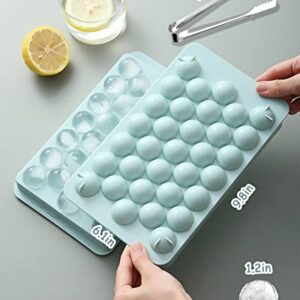 EWRITN Ice Cube Tray, Round Ice Ball Maker for Freezer,Circle Ice Trays Making 99pcs with Sphere Ice Balls Chilling Drinks （3Pack Blue Trays, 3 Steel Metal Straws,1 Ice Bucket Scoop & Tong）