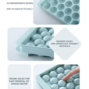 EWRITN Ice Cube Tray, Round Ice Ball Maker for Freezer,Circle Ice Trays Making 99pcs with Sphere Ice Balls Chilling Drinks （3Pack Blue Trays, 3 Steel Metal Straws,1 Ice Bucket Scoop & Tong）