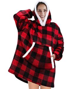 oversized wearable blanket hoodie, sherpa fleece hoodie blanket sweatshirt with pockets for adult women men,one size fits all