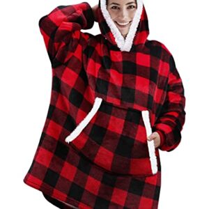 Oversized Wearable Blanket Hoodie, Sherpa Fleece Hoodie Blanket Sweatshirt with Pockets for Adult Women Men,One Size Fits All