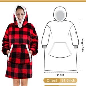 Oversized Wearable Blanket Hoodie, Sherpa Fleece Hoodie Blanket Sweatshirt with Pockets for Adult Women Men,One Size Fits All