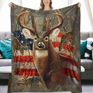 Moveise American Flag Blanket American Flag USA Camo Buck Deer Hunting Throw Blankets Camouflage Throw Blanket for Couch Bed Sofa Decoration 50"x42"