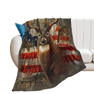 Moveise American Flag Blanket American Flag USA Camo Buck Deer Hunting Throw Blankets Camouflage Throw Blanket for Couch Bed Sofa Decoration 50"x42"