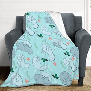 Jbiovwdc Manatees Fleece Throw Blanket LightweightSoft Cozy Plush Blanket for Couch Bed Sofa Travelling Camping for Kids Adults Gifts