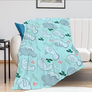 Jbiovwdc Manatees Fleece Throw Blanket LightweightSoft Cozy Plush Blanket for Couch Bed Sofa Travelling Camping for Kids Adults Gifts