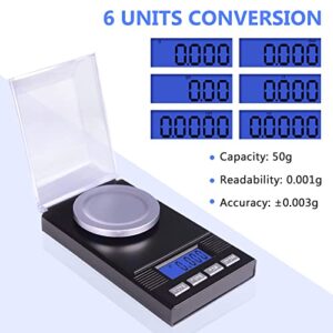 Fuzion Digital Milligram Scale 50g/ 0.001g, Portable Jewelry Scale with LCD Backlit, Tare, Powder Scale, Micro Scale for Powder Medicine, Gold, Gem, Reloading, Batteries Included