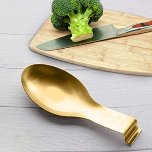 VanlonPro Stainless Steel Spoon Rest, Spatula Ladle Holder, Stainless Steel Utensil Spoon Rest Holder, Brushed Finish, Dishwasher Safe 9.8 x 3.7 Inch (Gold 2PCS)