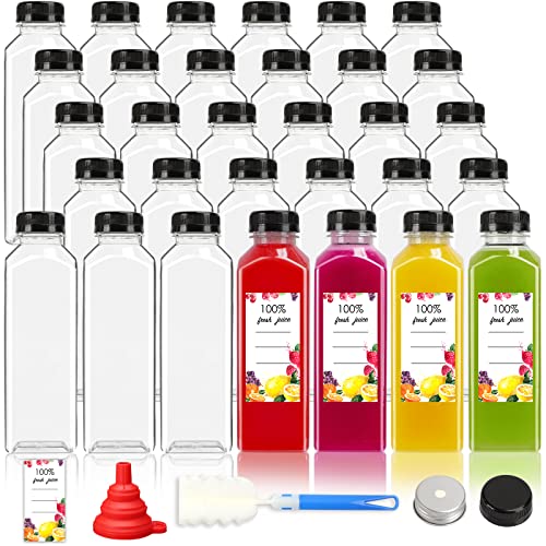 Moretoes 31pcs 16oz Empty Plastic Juice Bottles with Caps, Bulk Clear Beverage Containers for Juicing Drinking Milkshake Tea and Other Beverages