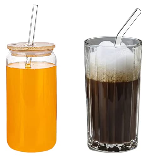 12PCS Reusable Clear Glass Straws shatter resistant Clear Glass Drinking Straw 6 Straight and 6 Bent with 4 Cleaning Brushes Environmentally Friendly Perfect for Smoothies Tea Juice 8.5''x10 MM