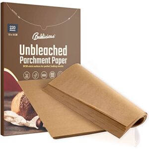 220 pcs unbleached parchment paper baking sheets, baklicious pre-cut heavy duty parchment baking paper for air fryer, oven, bakeware, steaming, cooking bread, cupcake, cookies