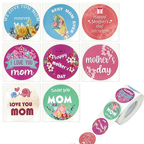 600pcs Happy Mother's Day Stickers, 8 Patterns 1.5 inch Envelope Seals Labels Stickers for Gifts Card Candy Bag Cookie Box Cupcake Dessert Party Favors Decoration