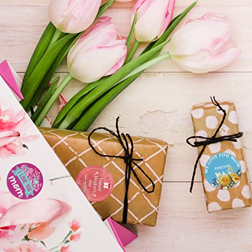 600pcs Happy Mother's Day Stickers, 8 Patterns 1.5 inch Envelope Seals Labels Stickers for Gifts Card Candy Bag Cookie Box Cupcake Dessert Party Favors Decoration