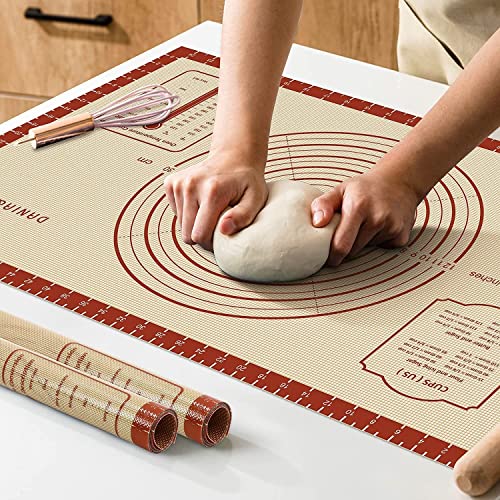 Non Stick 28''x20'' Extra Large Thick Silicone Pastry Mat, with measurements for Non-slip Silicone Baking Sheet, Counter Mat, Dough Rolling, Reusable Bakeware Mats for Cookies, Macarons, Bread, Pizza