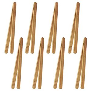 7 inch bamboo kitchen utensil tongs, reusable bamboo toast tongs for toast, kimchi, fruit and tea, 8 pcs.