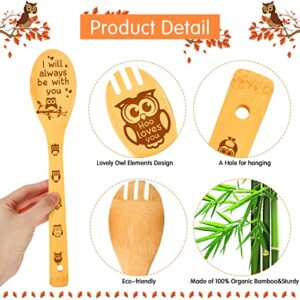 7 Pcs Owl Bamboo Cooking Spoons with Holder, Owl Kitchen Decor Owl Kitchen Gifts Owl Gift Cat Mom Gifts Owl Decor Owl Gifts for Owl Lovers, Women, Bamboo Cooking Housewarming Wedding Birthday