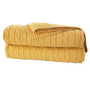 uludag triko knitted throw blankets for home - 100% cotton textured soft cozy warm decorative blanket for home couch sofa bed chair cover living bed room, machine washable 50"x 60" (yellow, 60"x80")