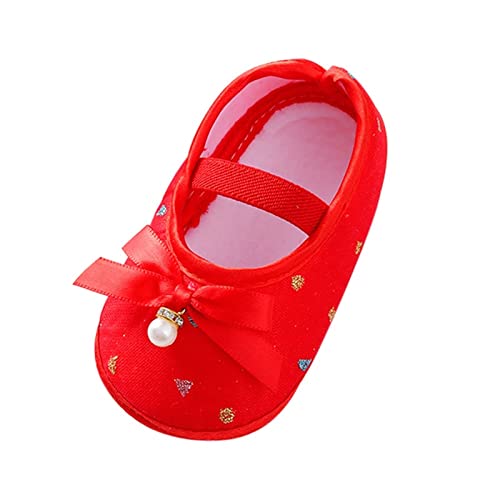 Lykmera Princess Walking Shoes for Baby Girl Pearl Sole Shoes Hanging Bow Sneaker Shoes Walking Shoes for Toddler Baby Girl (Red, 0-3Months)