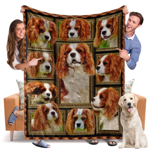 Throw Blanket King Charles Cavalier Dog Blankets Fuzzy Fleece Soft Blanket Cozy Warm Travel Blanket for Couch Sofa or Bed, Dogs Lover Gift, 50 x 60 Inch