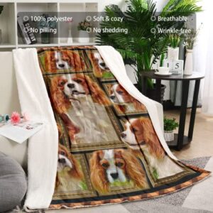 Throw Blanket King Charles Cavalier Dog Blankets Fuzzy Fleece Soft Blanket Cozy Warm Travel Blanket for Couch Sofa or Bed, Dogs Lover Gift, 50 x 60 Inch