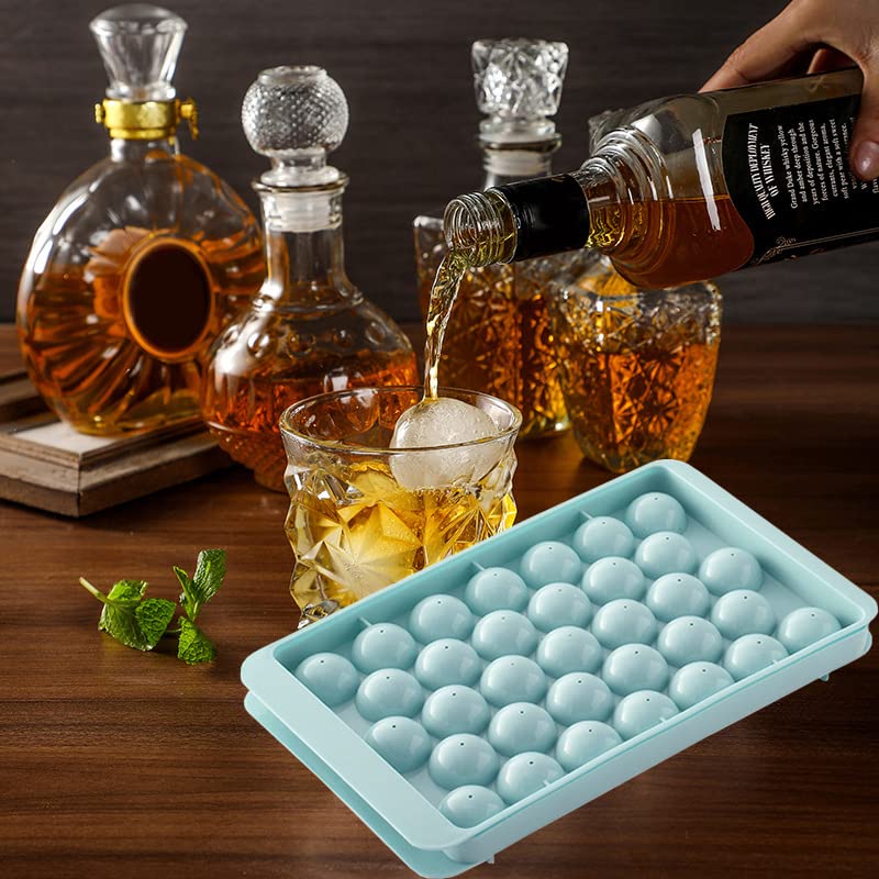 TaoQi Round Ice Cube Tray With Lid Ice Mold Ice Maker, Circle Ice Ball Cube Tray, Making 1.2in*99 Pieces Ice Balls for Chilling Drining, Beer, Coffee, for Fruit, Meat Preservation