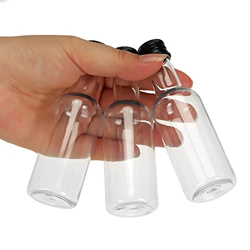 Cedilis 50 Pack 1.7floz Mini Liquor Bottles with Funnels, Airtight Plastic Spirit Bottle with Black Cap, Little Empty Clear Alcohol Shot Bottles, Miniature Bottles for Baby Shower, Weddings(50ml)