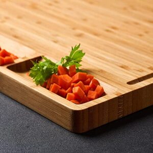 Large Bamboo Wood Cutting Board for Kitchen, Cheese Charcuterie Board with 3 Built-in Compartments and Juice Grooves, Butcher Block (17x12.6")