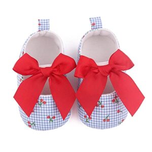 Lykmera Infant Toddler Girls Walking Shoes Sole Bow Plaid Fruit Print Toddler Shoes Walking Shoes Princess Shoes for Girls (Red, 3-6Months)