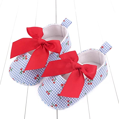 Lykmera Infant Toddler Girls Walking Shoes Sole Bow Plaid Fruit Print Toddler Shoes Walking Shoes Princess Shoes for Girls (Red, 3-6Months)