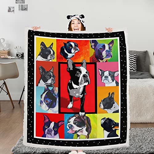Bedmust Boston Terrier Blanket Colorful Painting Animal Pet Plush Blanket Cute Puppy Dog Cozy Fleece Blanket Boston Terrier Decor Gifts for Women (50X60 inches)
