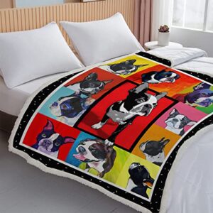 Bedmust Boston Terrier Blanket Colorful Painting Animal Pet Plush Blanket Cute Puppy Dog Cozy Fleece Blanket Boston Terrier Decor Gifts for Women (50X60 inches)