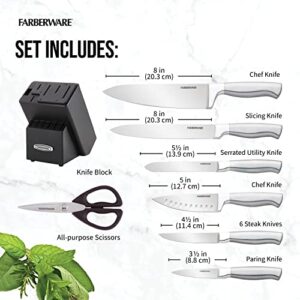 Farberware Self-Sharpening 13-Piece Knife Block Set with EdgeKeeper Technology, High Carbon-Stainless Steel Kitchen Knives, Razor-Sharp Knife Set with Wood Block, Black