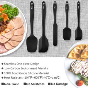 HOTEC Food Grade Silicone Rubber Spatula Set for Kitchen Baking, Cooking, and Mixing High Heat Resistant Non Stick Dishwasher Safe BPA-Free Black Set of 5