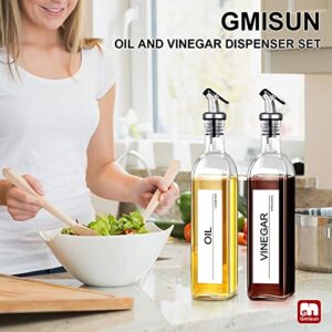 GMISUN Olive Oil Dispenser Bottle, Oil Dispenser Bottle for Kitchen, Cooking Oil and Vinegar Dispenser Set 4Pack, Glass Oil Container Cruet-Oil Pourer Spout, Funnel and Labels, Clear for Oil, Vinegar