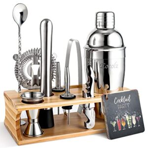 bartender kit cocktail shaker set with stand bar tool bar set for drink mixing home bartending kit 11-piece bar cart accessories: martini shaker, mixer spoon, jigger, muddler, strainer & recipes gifts