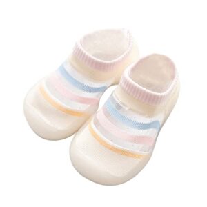 lykmera infant boys girls striped prints socks shoes toddler breathable mesh the floor socks non slip prewalker socks shoes (white, 12-18 months)