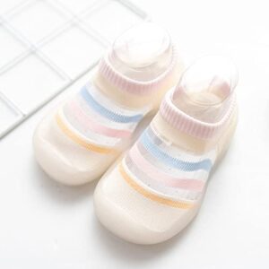 Lykmera Infant Boys Girls Striped Prints Socks Shoes Toddler Breathable Mesh The Floor Socks Non Slip Prewalker Socks Shoes (White, 12-18 Months)