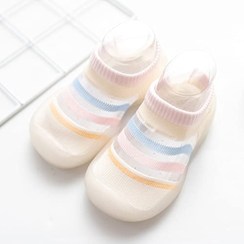 Lykmera Infant Boys Girls Striped Prints Socks Shoes Toddler Breathable Mesh The Floor Socks Non Slip Prewalker Socks Shoes (White, 12-18 Months)