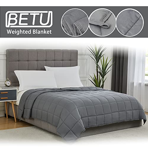 BETU Weighted Blanket for Adults (12lbs, 48"x72" Twin Size) - Cooling and Breathable Heavy Blanket for 110-130lbs with Premium Glass Beads - Soft Thick Blanket for All-Season Sleeping Comfort - Grey