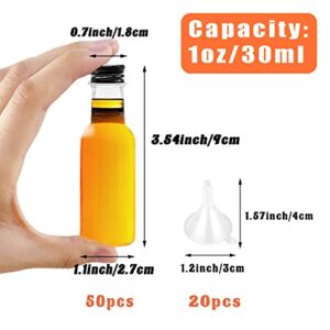 Mini Liquor Bottles,50 Pack Empty Spirit Bottles with Black Cap,1oz/30ml Mini Alcohol Bottles with 20 Funnels,Miniature Bottles for Weddings,Party Favors