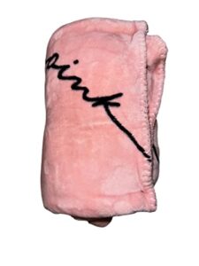 victoria's secret pink sherpa blanket color rose pink/black script size 50”x60” super soft new