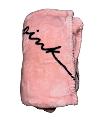 Victoria's Secret Pink Sherpa Blanket Color Rose Pink/Black Script Size 50”x60” Super Soft New