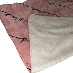 Victoria's Secret Pink Sherpa Blanket Color Rose Pink/Black Script Size 50”x60” Super Soft New