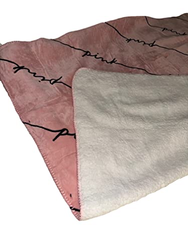 Victoria's Secret Pink Sherpa Blanket Color Rose Pink/Black Script Size 50”x60” Super Soft New