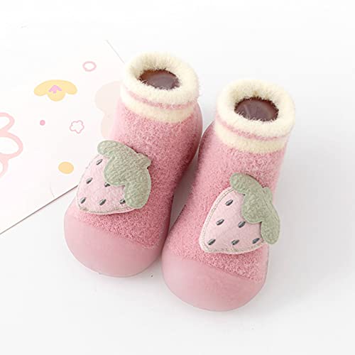 Lykmera Infant Boys Girls Animal Cartoon Socks Shoes Toddler Fleece WarmThe Floor Socks Non Slip Prewalker Shoes Socks (Pink, 12-18 Months)