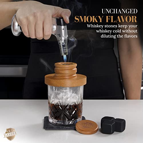 Cocktail Smoker Kit with Torch - Whiskey Smoker Kit with 4 Flavors Wood Chips, Old Fashioned Cocktail Kit Birthday Bourbon Barware Gifts for Men, Dad, Husband (No Butane) Old Barrel Bar Supplies
